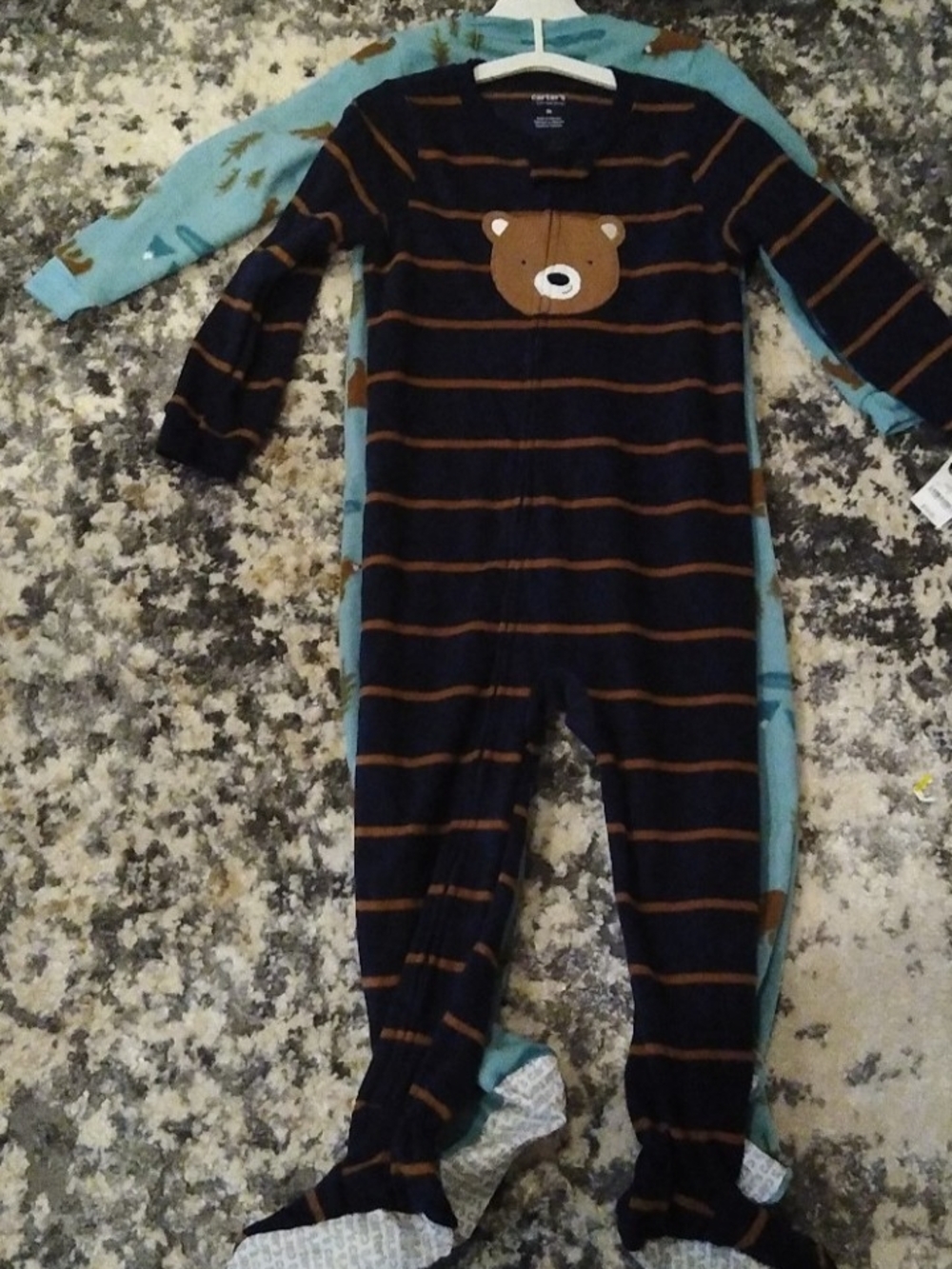 New Carter's Blue & Navy Brown Bear Stripe Footed Two-Piece Pajamas Kids Size 4T